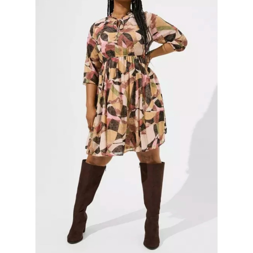 2/$30 Torrid Mini Clip Dot Front Keyhole Dress Sz 1X Geo Print Artsy Lined